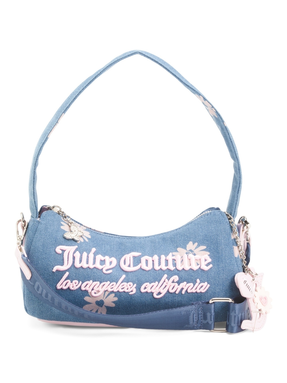 Juicy Couture Light Blue Denim Mini Shoulder Bag with Pink Accents